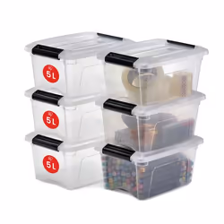 Iris Ohyama Lot de 6 boîtes de rangement 5L - Empilable - L28 x l19.5 x H14.5 cm - Transparent