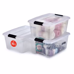 Iris Ohyama Lot de 3 boîtes de rangement 15L - Empilable - L39.5 x l29 x H18.5 cm - Transparent