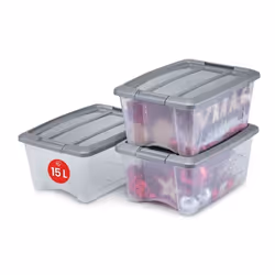 Boîte de rangement bureau empilable - IRIS OHYAMA - Lot de 3 NTB-15 - Transparent/argent