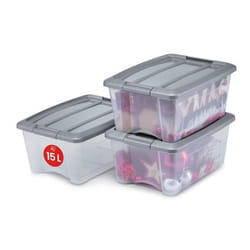 Boîte de rangement bureau empilable - IRIS OHYAMA - Lot de 3 NTB-15 - Transparent/argent