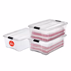 Iris Ohyama Lot de 3 boîtes de rangement 30L - Empilable - L58 x l39.5 x H20.5 cm - Transparent