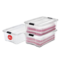 Iris Ohyama Lot de 3 boîtes de rangement 30L - Empilable - L58 x l39.5 x H20.5 cm - Transparent