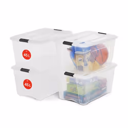 Iris Ohyama Lot de 4 boîtes de rangement 45L - Empilable - L58 x l39.5 x H30.5 cm - Transparent