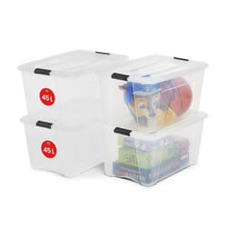 Iris Ohyama Lot de 4 boîtes de rangement 45L - Empilable - L58 x l39.5 x H30.5 cm - Transparent