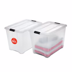 Iris Ohyama Lot de 2 boîtes de rangement 60L - Empilable - L58 x l39.5 x H36.5 cm - Transparent
