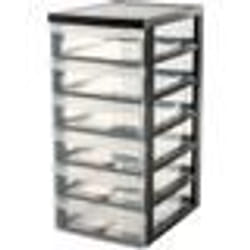 Iris Ohyama Tour de rangement A4 6 Tiroirs de rangement bureau Transparent 7L aves roues DC-360 Plastique Noir- L29 x P40...