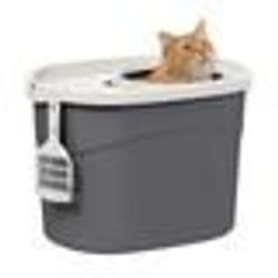 Iris Ohyama,  Bac à Litière fermé, pelle incluse, Couvercle à trous, pour chat - Top Entry Cat Litter Box - TECL-20, Gris