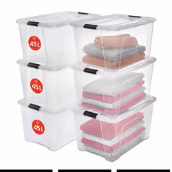 IRIS OHYAMA Lot de 6 boîtes de rangement empilables - Transparent - 45 L - 58 x 39 5 x 30 5 cm