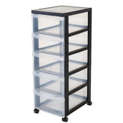 Armoire De Rangement Sur Roulettes À 5 Tiroirs, Plastique, Noir/Transparent, 55 L, 40 X 29 X 76 Cm