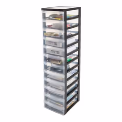 Iris Ohyama Tour de rangement A4 12 Tiroirs de rangement bureau transparent 7L aves roues DC-012 Plastique Noir- L29 x...