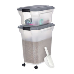 Iris Ohyama, 2 Boites Croquette 20&45l Pr 7.5&15kg, Hermétique Hermétique, Transparent Pelle Et Roues Incluses Pour Chien & Chat - Air Tight Food Containerats-c, Gris