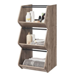 Iris Ohyama Étagère de rangement Meuble dappoint 1 porte Empilable - IWB-400 - Marron Cendré - L40 x P38.8 x H91.7 cm