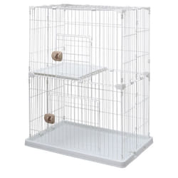 Iris Ohyama  Pet Cage / Cage de jeu  1 Plateau  2 entrées pour chats - Pet Cage - PEC-902 Blanc