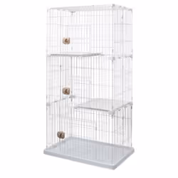Iris Ohyama  Pet Cage / Cage de jeu  3 entrées  2 Plateaux pour chats - Pet Cage - PEC-903 Blanc