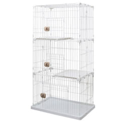 Iris Ohyama  Pet Cage / Cage de jeu  3 entrées  2 Plateaux pour chats - Pet Cage - PEC-903 Blanc