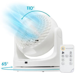 Ventilateur De Table Puissant Avec Télécommande, Minuteur, Oscillation, 23M², 50W - Woozoo Pcf-Mkc18 - Blanc, 29.1 X 19.1 X 31 Cm