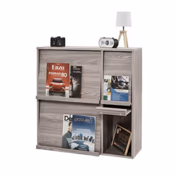 Iris Ohyama Meuble Étagère Bibliothèque de rangement Avec 4 portes - FR-F4 Chêne Gris - L33.8 x P89 x H90 cm