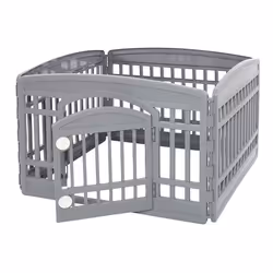 Iris Ohyama Parc pour Chien Intérieur Extérieur avec 4 Panneaux & Porte Verrouillable H60cm Gris Cage Enclos Cloture...