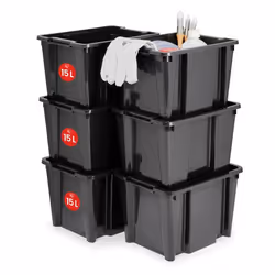 Iris Ohyama Boîtes Organisateur de rangement plastique sans couvercle et avec poignées ergonomiques 15L Lot de 6...