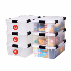 Iris Ohyama Boîte plastique Lot de 6 10 L Empilable Hermétique - AT-LS - Transparent - L59 x P39 x H19 cm
