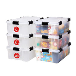 Iris Ohyama Boîte plastique Lot de 6 10 L Empilable Hermétique - AT-LS - Transparent - L59 x P39 x H19 cm