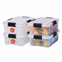 Iris Ohyama Boîte plastique Lot de  4 10 L Empilable Hermétique - AT-S - Transparent - L39 x P29 x H14 cm