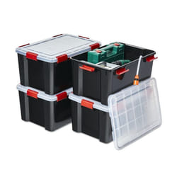 Iris Ohyama Boîte plastique Lot de  4 50 L Empilable Hermétique - AT-L - Noir - L59 x P39 x H29 cm