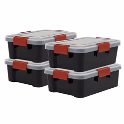 Iris Ohyama Boîte plastique Lot de 4 10 L Empilable Hermétique - AT-S - Noir - L39 x P29 x H14 cm