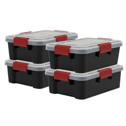 Iris Ohyama Boîte plastique Lot de  4 10 L Empilable Hermétique - AT-S - Noir - L39 x P29 x H14 cm