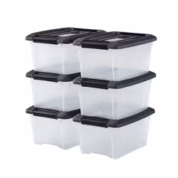 Iris Ohyama Boîte plastique Lot de 6 5 L Empilable Hermétique - NTB-5 - Noir - L28 x P19.5 x H14 cm
