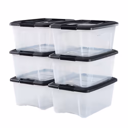 Iris Ohyama Boîte plastique Lot de 6 15 L Empilable Hermétique - NTB-15 - Noir - L39.5 x P29 x H18.5 cm