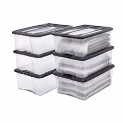Iris Ohyama Boîte plastique Lot de 6 30 L Empilable Hermétique - NTB-30 - Noir - L58 x P39.5 x H20.5 cm