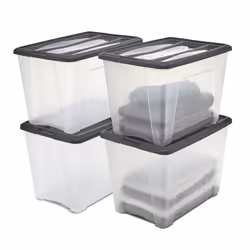 Iris Ohyama Boîte plastique Lot de 4 60 L Empilable Hermétique - NTB-60 - Noir - L58 x P39.5 x H36.5 cm