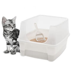 Iris Ohyama Bac à litière pour chat pas de déversement de litière pour chat - Cat Litter Box - CLH-12 Blanc