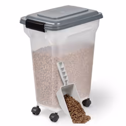 Iris Ohyama Boite à croquette 20L pour 75kg Hermétique Pelle Roulettes incluses pour chien  et  chat - ATS-M Gris