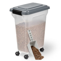 Iris Ohyama Boite à croquette 20L pour 75kg Hermétique Pelle Roulettes incluses pour chien  et  chat - ATS-M Gris