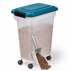 Iris Ohyama Boite à croquette 20L pour 75kg Hermétique Pelle Roulettes incluses pour chien  et  chat - ATS-M Bleu...