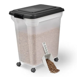 Iris Ohyama Boite à croquette 45L pour 15kg Hermétique Pelle Roulettes incluses pour chien  et  chat - ATS-L Noir