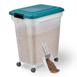 Iris Ohyama Boite à croquette 45L pour 15kg Hermétique Pelle Roulettes incluses pour chien  et  chat - ATS-L Bleu...