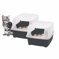 Iris Ohyama Lot de 2 Bac à litière avec côtés hauts pour chat - Cat Litter Box - CLH-12 Gris