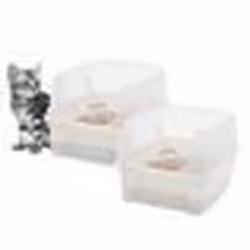 Iris Ohyama Lot de 2 Bac à litière avec côtés hauts pour chat - Cat Litter Box - CLH-12 Blanc