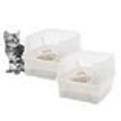 Iris Ohyama Lot de 2 Bac à litière avec côtés hauts pour chat - Cat Litter Box - CLH-12 Blanc
