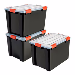 Iris Ohyama Boîte plastique Lot de 3 70 L Empilable Hermétique - DDAT-LD - Noir - L59 x P39 x H38 cm