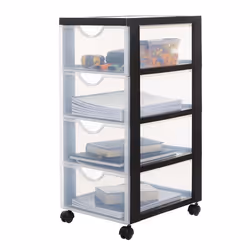 Iris Ohyama Tour de rangement plastique Tiroir rangement bureau de 7L Avec roues DDDC-010 Noir - L37.5 x P29 x H100.5 cm