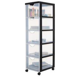 Iris Ohyama Tour de rangement Organisateur plastique 5 tiroirs 15 L - DDDC-305 - Noir - L37.5 x P29 x H100.5 cm