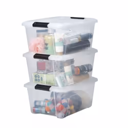 Iris Ohyama Boîte plastique Lot de 3 3 x 15 L Clips Hermétique - DDNTB-15 - Transparent - L39.5 x P29 x H18.5 cm