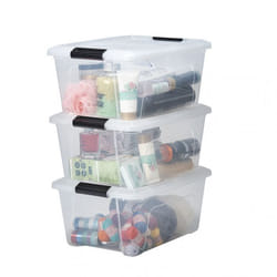 Iris Ohyama Boîte plastique Lot de 3 3 x 15 L Clips Hermétique - DDNTB-15 - Transparent - L39.5 x P29 x H18.5 cm