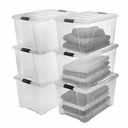 Iris Ohyama Boîte plastique Lot de 6 6 x 45 L Clips Hermétique - DDNTB-45 - Transparent - L58 x P39.5 x H30.5 cm