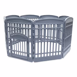 Iris Ohyama parc pour chien/chiot 8 panneaux porte avec loquet pour chien - Pet Circle - CI-908E Gris