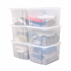 Iris Ohyama Lot de 6 grandes boîtes de rangement de 30L empilables avec couvercles USB-M Transparent - L42 x P35.5 x H26.5...